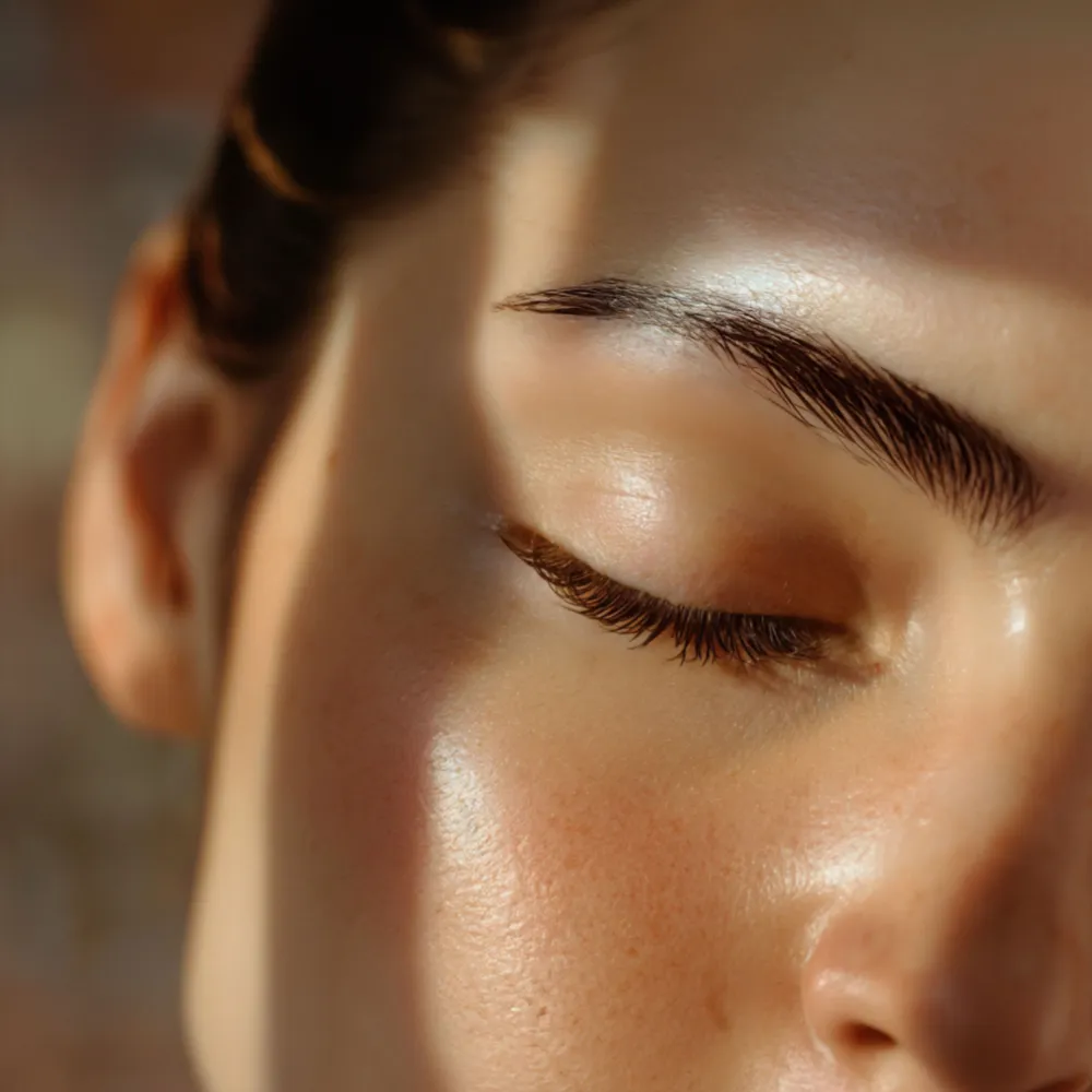 Close-up of natural lifted lashes